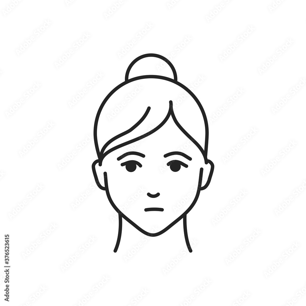 Human feeling nostalgia line black icon. Face of a young girl depicting emotion sketch element. Cute character on white background. Human feeling nostalgia line black icon. Face of a young girl depicting emotion sketch element. Cute character on white background.
