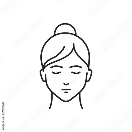 Human feeling patience line black icon. Face of a young girl depicting emotion sketch element. Cute character on white background