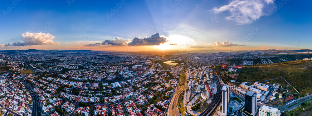 Sunset Aerial Drone View from Querétaro, México - obrazy, fototapety, plakaty 