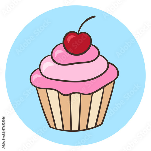 Sweet cake  cream and cherry cupcake