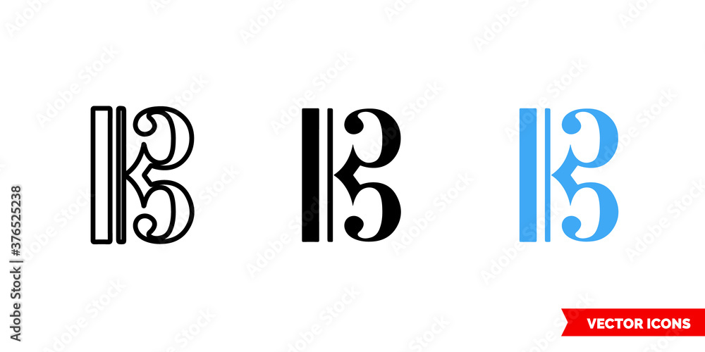 Αυτοκόλλητο Alto tenor clef icon of 3 types color, black and white, outline