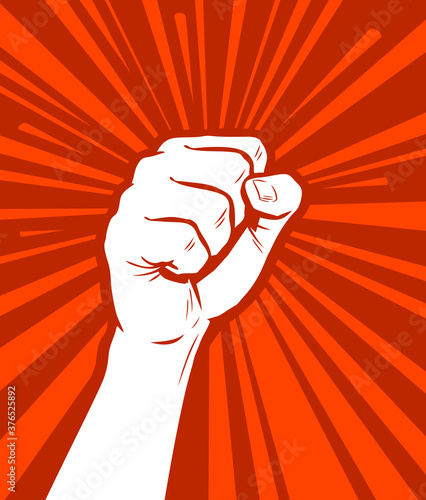 Fotografie, Tablou Raised fist in protest. Strike, revolution symbol