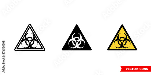 Biological hazard icon of 3 types color, black and white, outline. Isolated vector sign symbol.