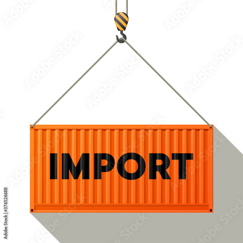 Flat side view import shipping cargo 20 foot container delivery. Large metal 20 ft containers for transportation. Delivery of cargo shipping. illustration