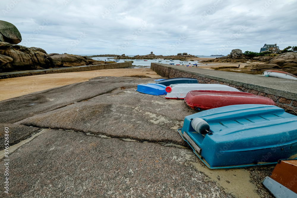 Scenery in Brittany France with the Ocean and different types of Boats