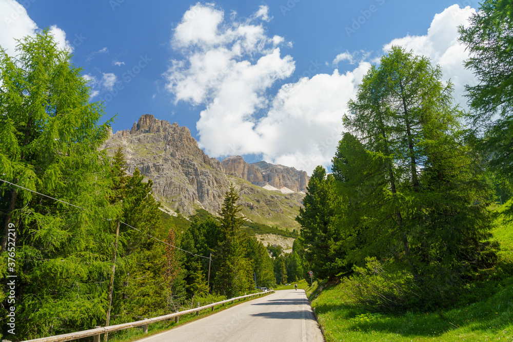 Mountain landscape along the road to Pordoi pass, Dolomites Mountain landscape along the road to Pordoi pass, Dolomites