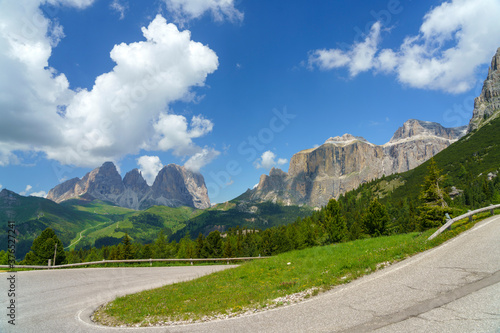 Mountain landscape along the road to Pordoi pass, Dolomites