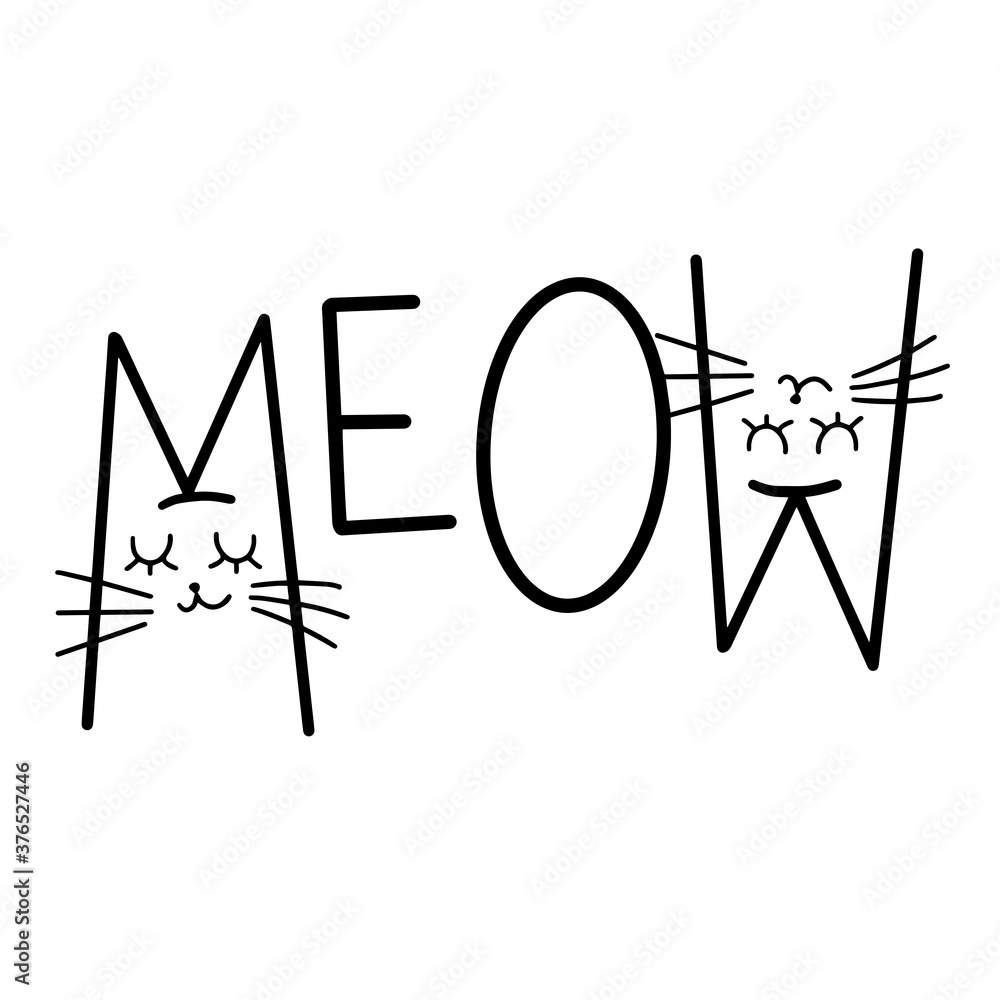 cute meow cat quotes illustration vector with cat muzzle. cute meow cat quotes illustration vector with cat muzzle.