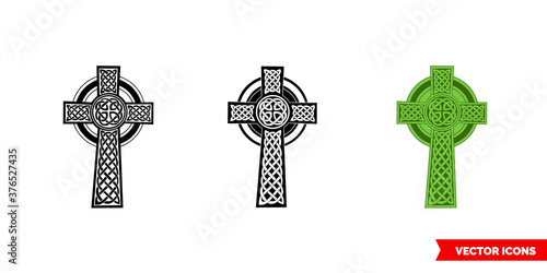 Celtic cross icon of 3 types color, black and white, outline. Isolated vector sign symbol.