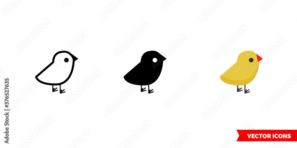 Chick icon of 3 types color, black and white, outline. Isolated vector sign symbol.