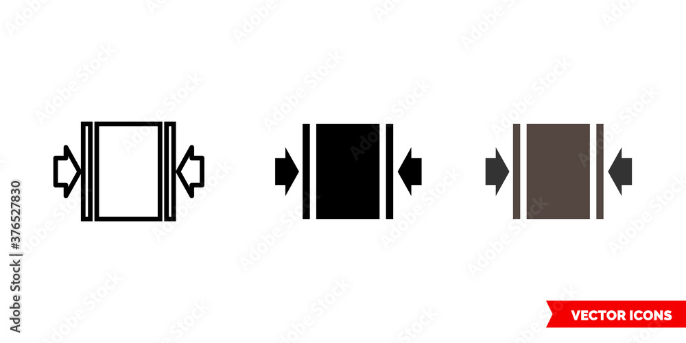 Clamp here icon of 3 types color, black and white, outline. Isolated