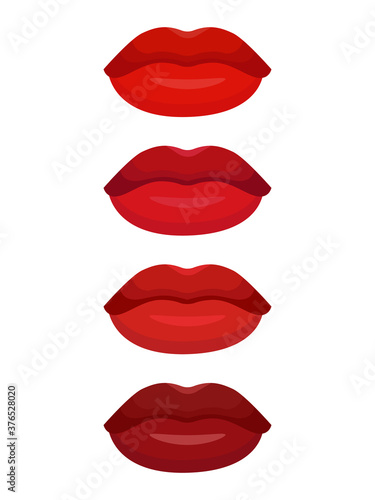 Set vector illustration. Lips in shades of red lipstick. Beauty makeup