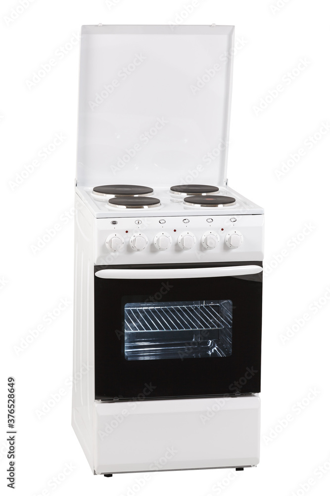White free standing cooker, isolated on a white background White free standing cooker, isolated on a white background