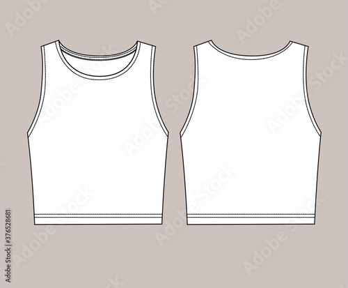 Canvas Print Vector technical sketch of crop top t shirt in white color