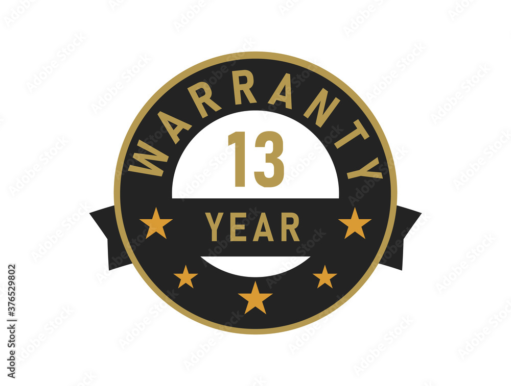 13 year warranty gold text with Black badge vector image
