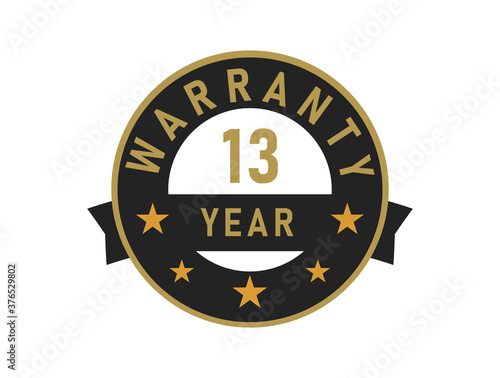 13 year warranty gold text with Black badge vector image