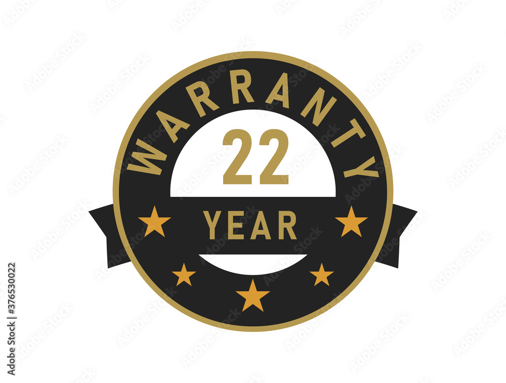 22 year warranty gold text with Black badge vector image