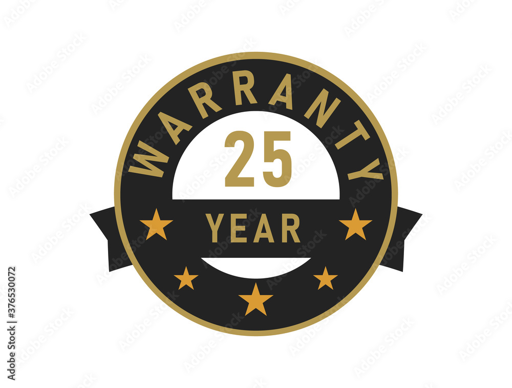 25 year warranty gold text with Black badge vector image