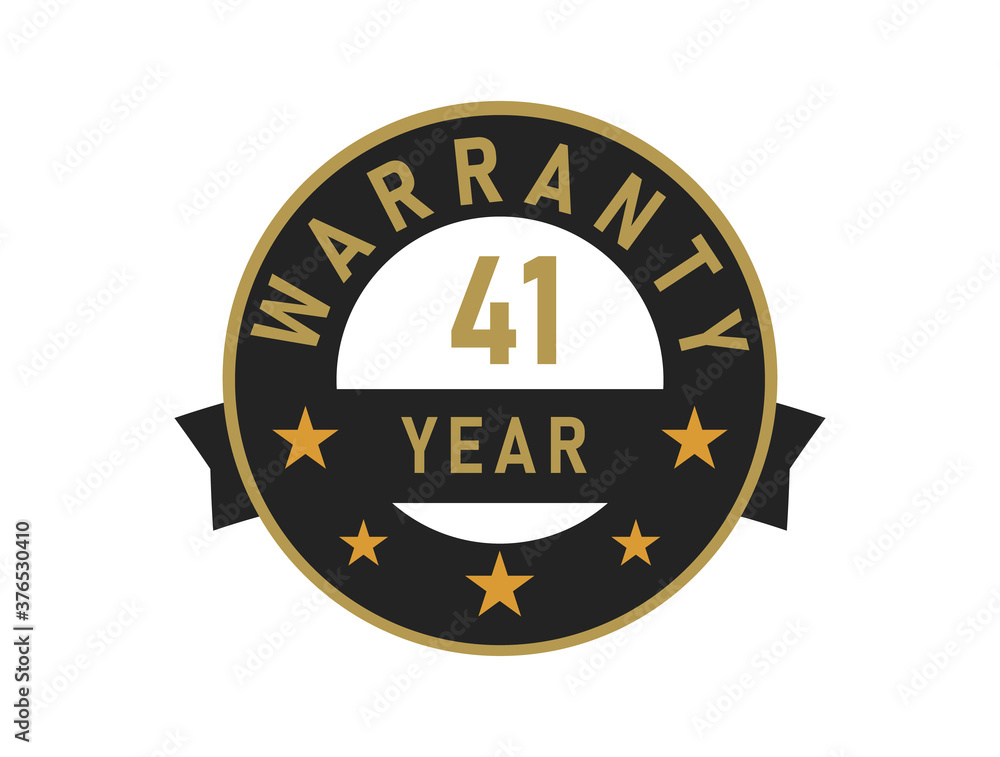 41 year warranty gold text with Black badge vector image