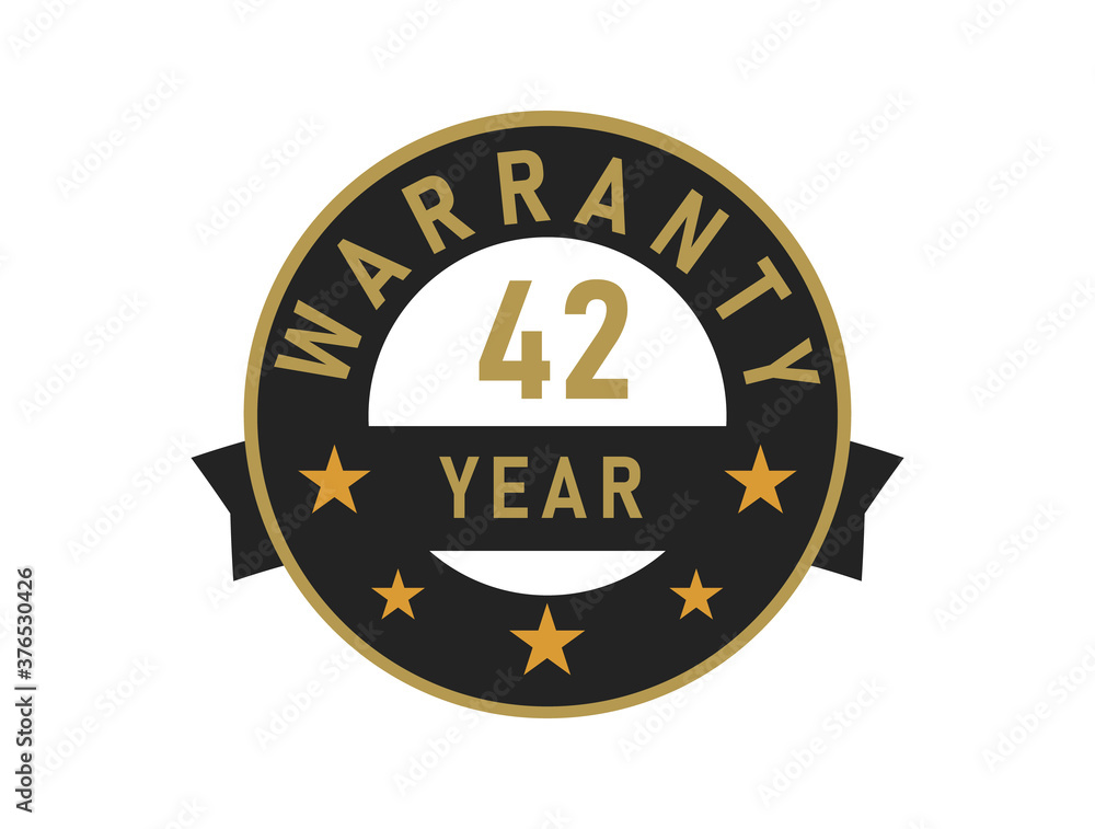 42 year warranty gold text with Black badge vector image