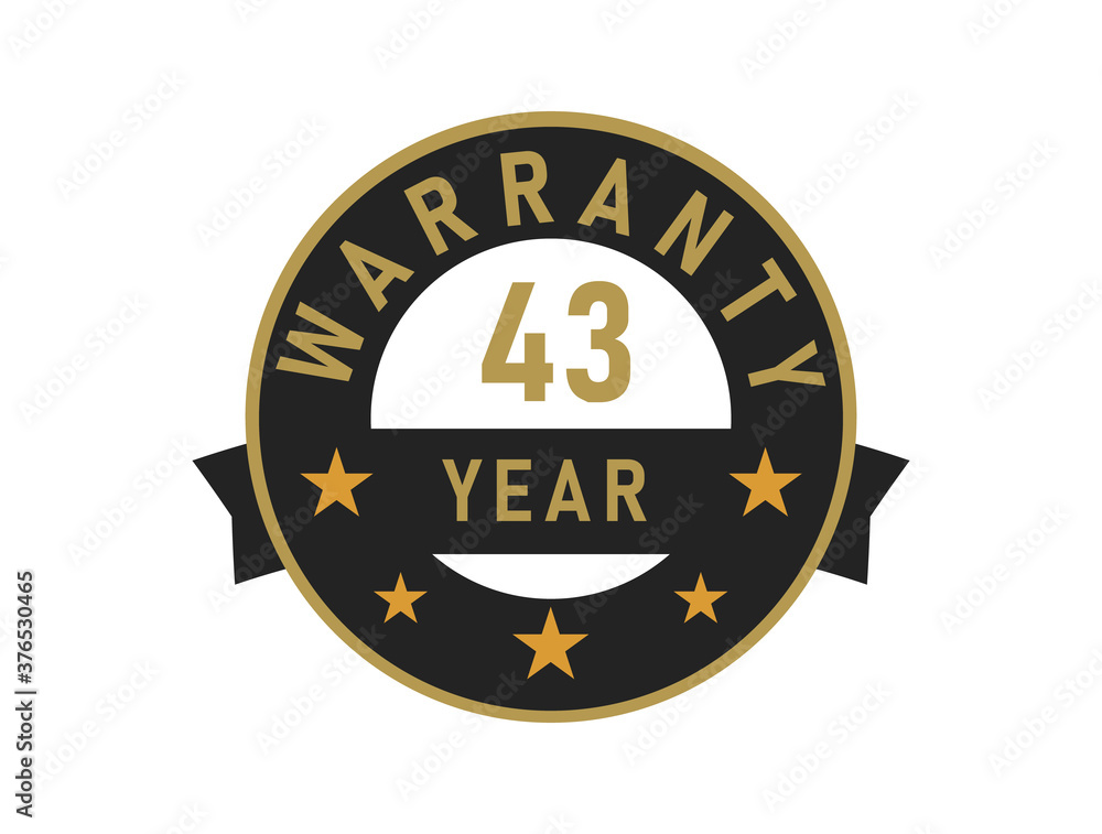 43 year warranty gold text with Black badge vector image 43 year warranty gold text with Black badge vector image