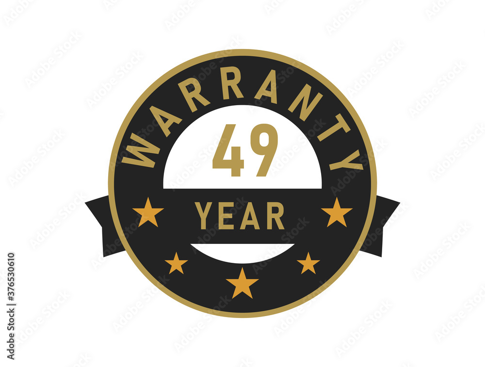 49 year warranty gold text with Black badge vector image
