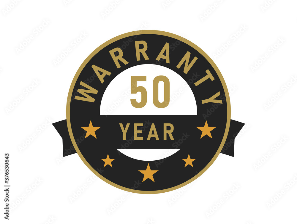 50 year warranty gold text with Black badge vector image