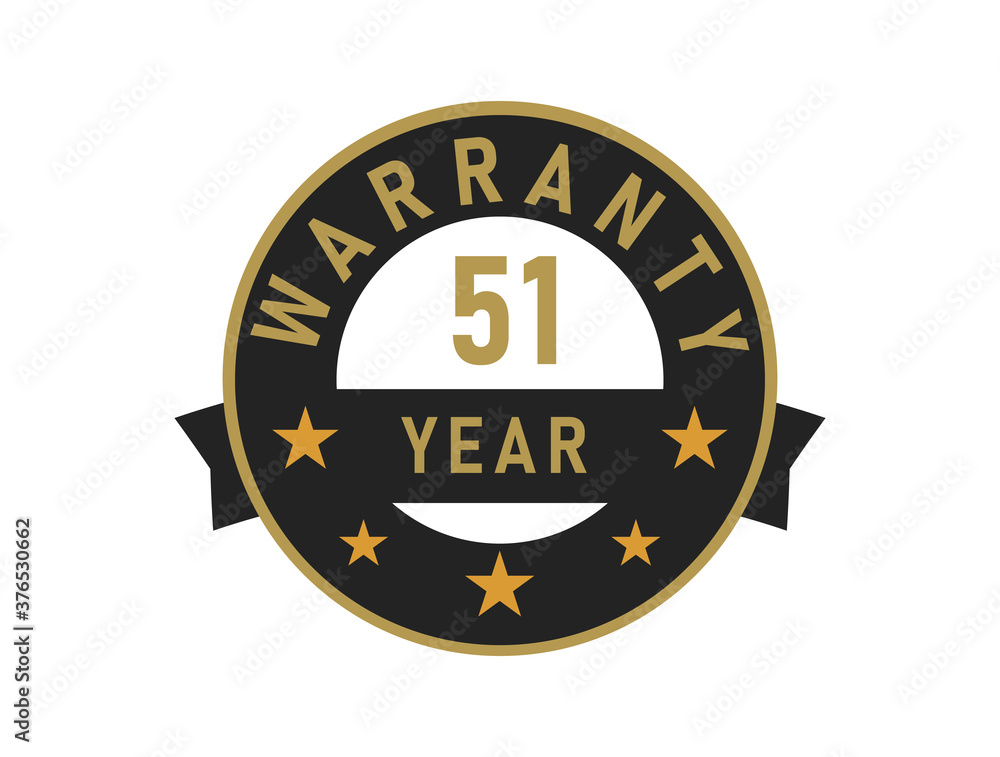 51 year warranty gold text with Black badge vector image