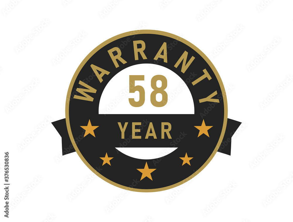 58 year warranty gold text with Black badge vector image