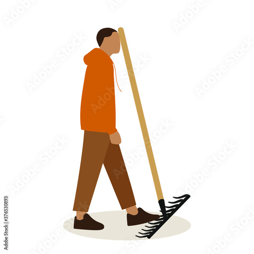 A male character steps on a rake and they hit him on the forehead