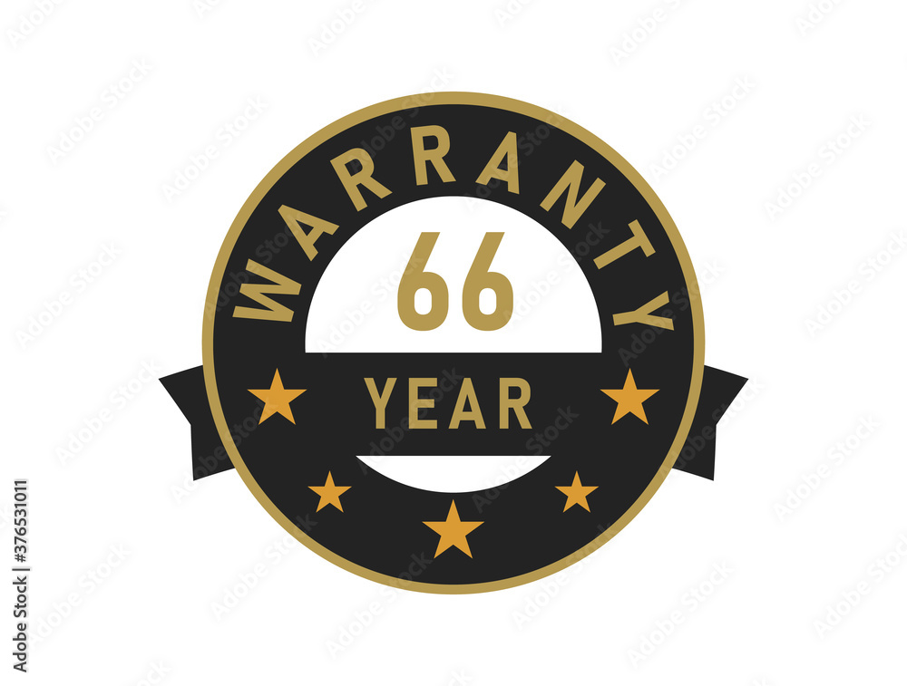 66 year warranty gold text with Black badge vector image