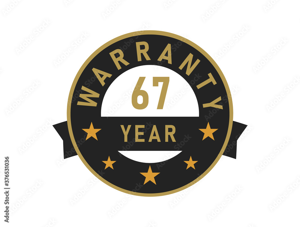 67 year warranty gold text with Black badge vector image