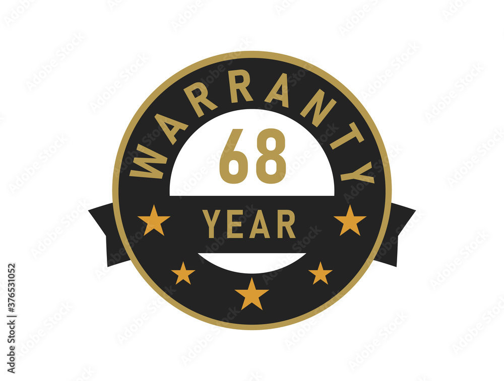 68 year warranty gold text with Black badge vector image