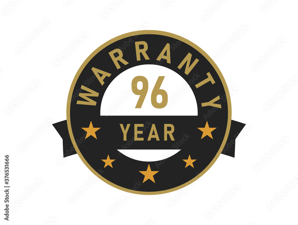 96 year warranty gold text with Black badge vector image