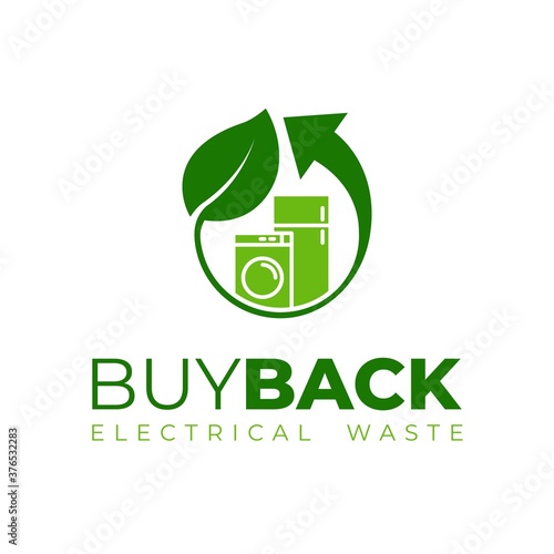 Buyback household waste electrical and electronic equipment logo template. Electrical waste icon. Recycling electrical items logo. E-Waste icon. Washing machine and fridge.