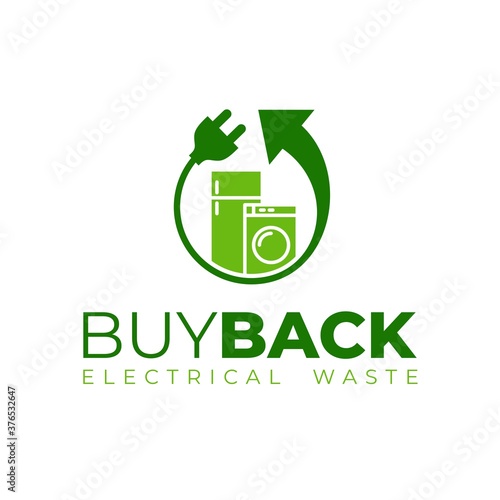 Buyback household waste electrical and electronic equipment logo template. Electrical waste icon. Recycling electrical items logo. E-Waste icon. Washing machine and fridge.