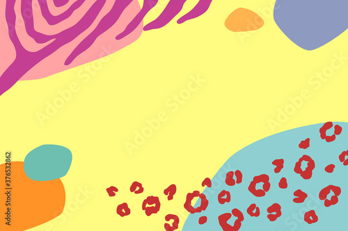 Vector abstract background with copy space. Trendy colors and shapes  leopard and zebra print.