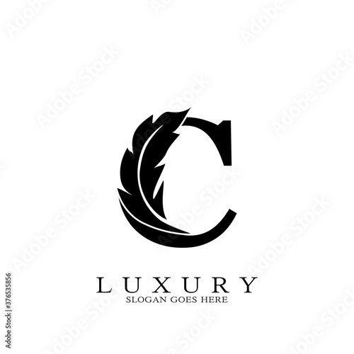 Monogram Initial Letter C Logo Luxury feather design for law business.