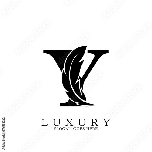 Monogram Initial Letter Y Logo Luxury feather design for law business.