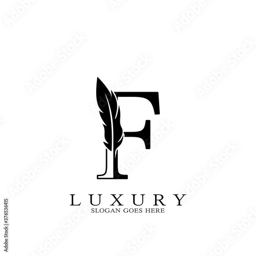 Monogram Luxury feather Initial Letter F Logo icon, vector design concept feather with alphabet letter for business corporate, lawyer, notary, firm