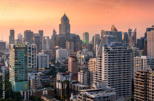Skyscrapers and Modern Buildings in Bangkok Downtown, Thailand at Sunset