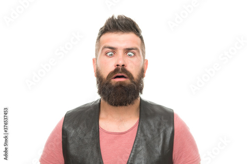 What is on my nose. Fashion trend beard grooming. Emotional face expression. Hipster mature guy with beard brutal guy. Masculinity concept. Barber shop and beard grooming. Styling beard and moustache