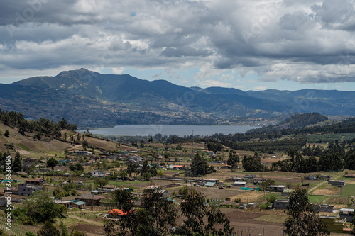 Beutiful view of a village with a blue lagoon in the background