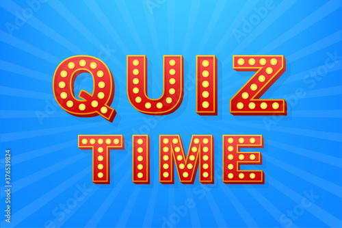 Retro light text quiz time. Retro light bulb. Vector stock illustration.