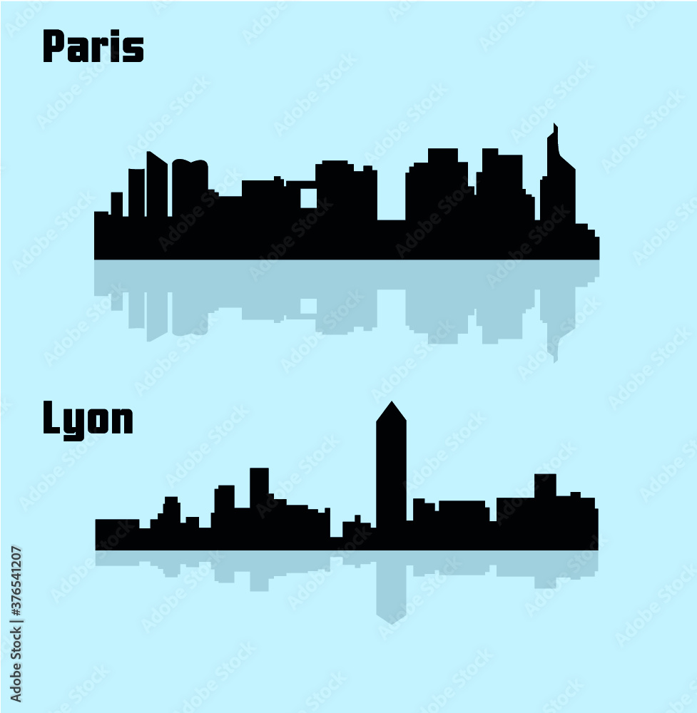 2 City silhouette in France ( Paris, Lyon )