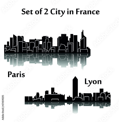 2 City silhouette in France ( Paris, Lyon )