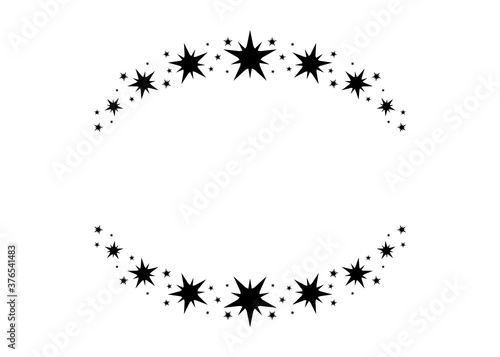 Vector circle star frame. Wreath for design  logo template. Stardust  stars  starry sky. Round frame with stars and glitter dots on white background. Vector background for card  invitation.