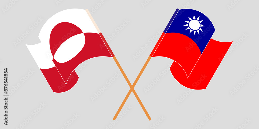 Crossed and waving flags of Greenland and Taiwan Crossed and waving flags of Greenland and Taiwan