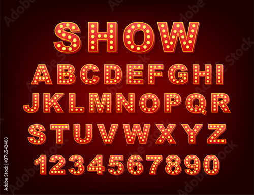 Retro light text, great design for any purposes. Vector retro light bulb alphabet. Vector stock illustration.