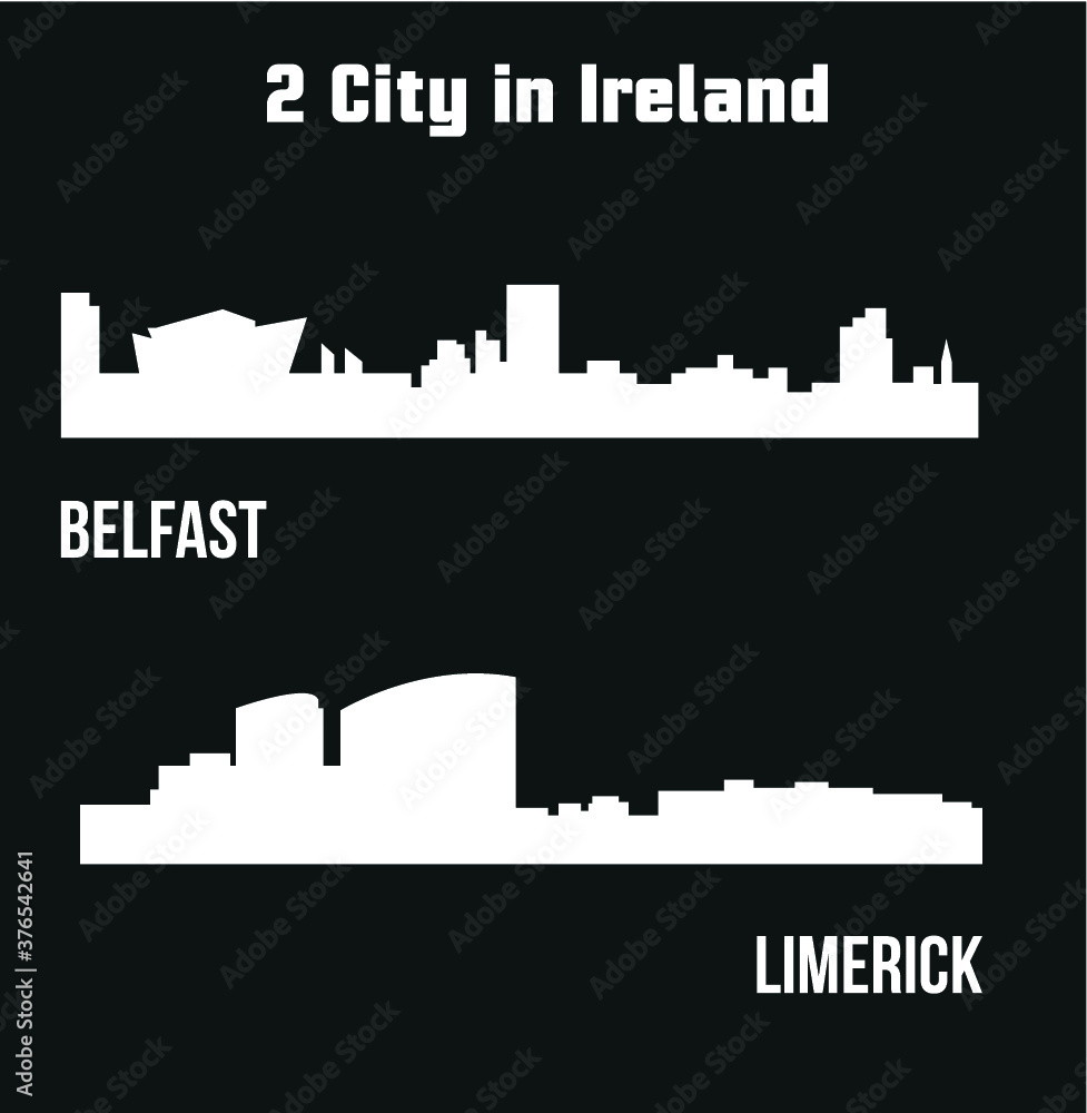 2 city silhouette in Ireland ( Belfast, Limerick )